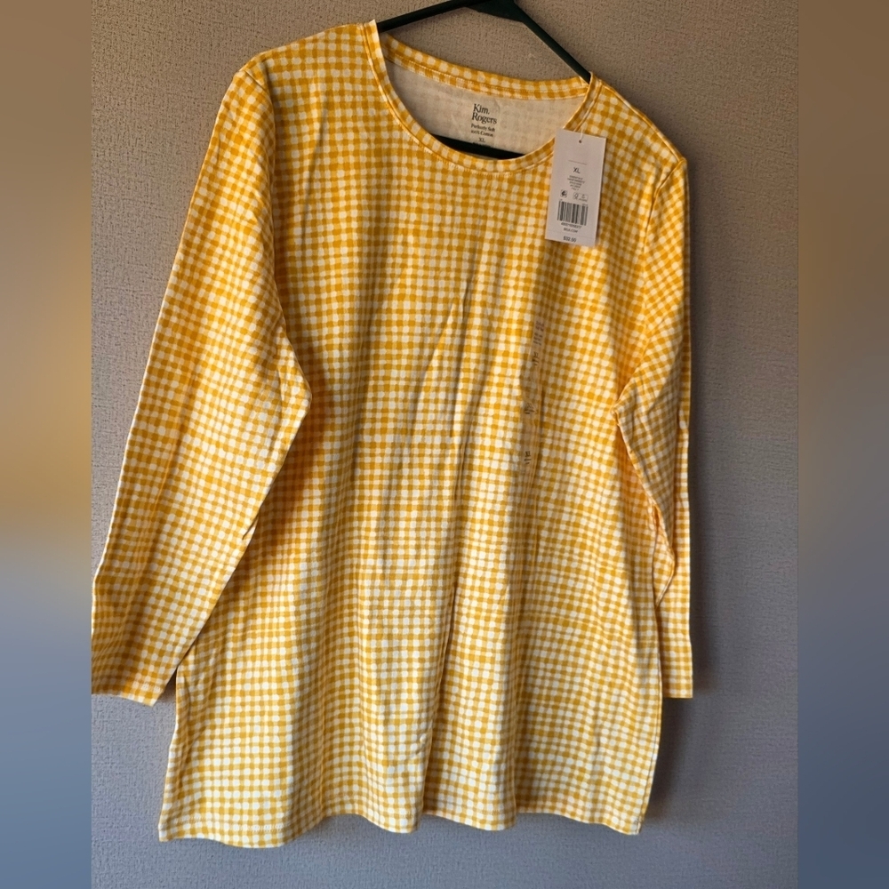 Kim Rogers Gold Gingham Top 100%cotton